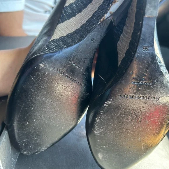 Burberry Black Leather Peep Toe Heels - Picture 4 of 8